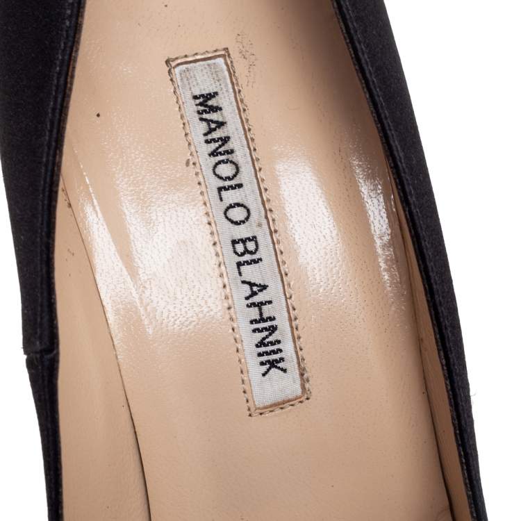 Pre Owned Manolo Blahnik Black Satin Hangisi Pointed Toe Pumps Size 38