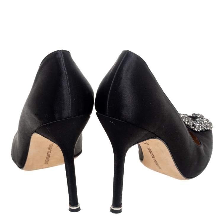 Pre Owned Manolo Blahnik Black Satin Hangisi Pointed Toe Pumps Size 38