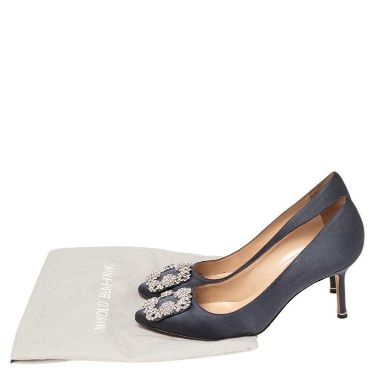 Pre Owned Manolo Blahnik Dark Grey Satin Hangisi Pumps Size 38