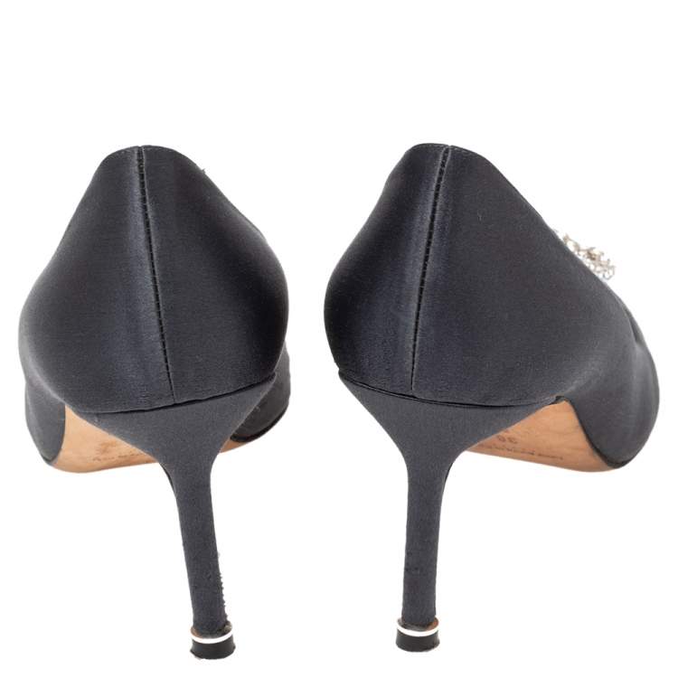 Pre Owned Manolo Blahnik Dark Grey Satin Hangisi Pumps Size 38