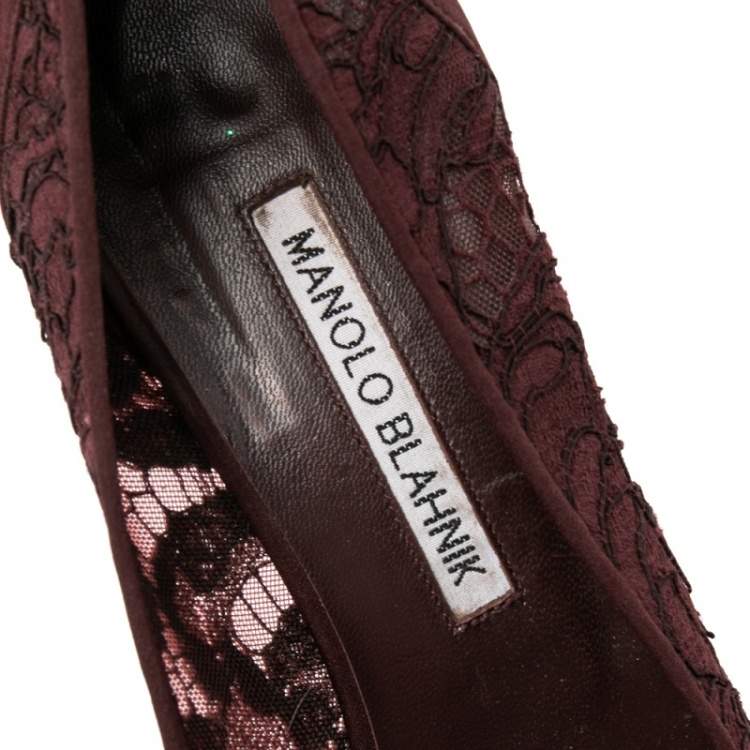 Pre Owned Manolo Blahnik Burgundy Lace  Hangisi  Pumps Size 39