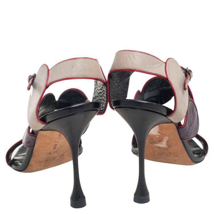 Pre Owned Manolo Blahnik Multicolor Leather Court Out  Ankle Strap Sandals Size 36.5