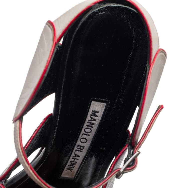 Pre Owned Manolo Blahnik Multicolor Leather Court Out  Ankle Strap Sandals Size 36.5