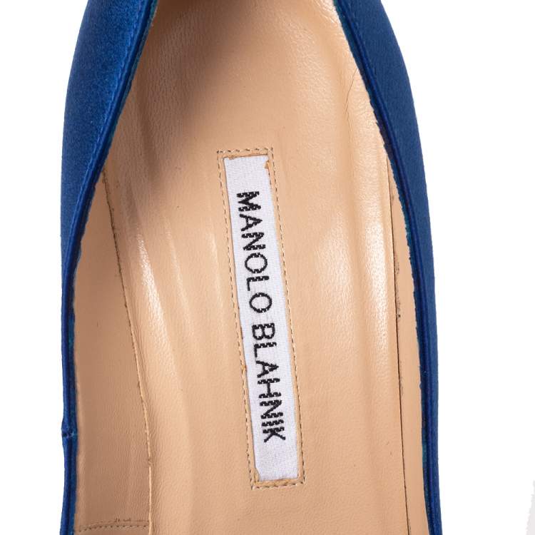 Pre Owned Manolo Blahnik Blue Satin Hangisi Pointed Toe Pumps Size 38