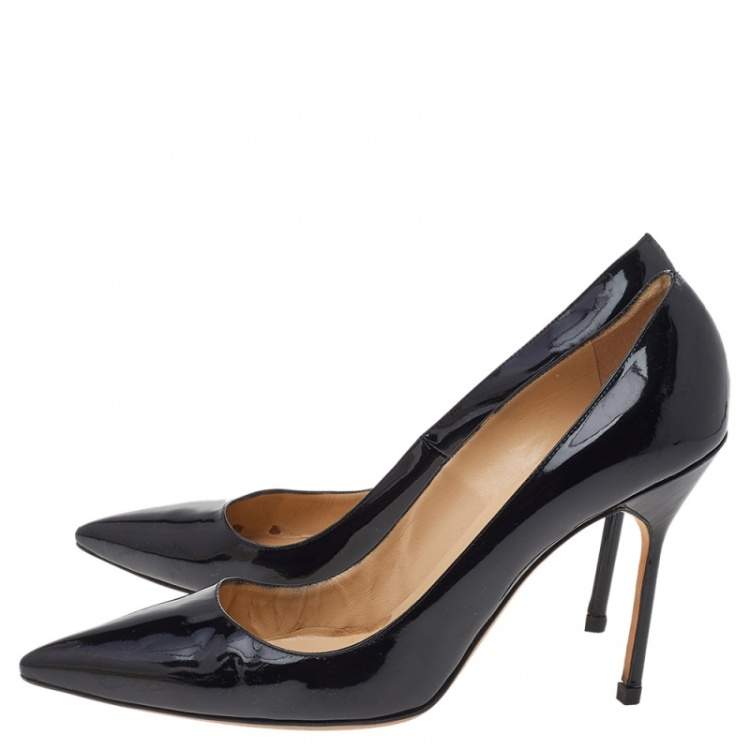 Pre Owned Manolo Blahnik Black Patent Leather BB Pointed Toe Pumps Size 41.5