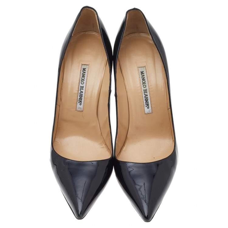 Pre Owned Manolo Blahnik Black Patent Leather BB Pointed Toe Pumps Size 41.5