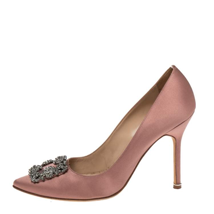 Pre Owned Manolo Blahnik Dusky Pink Satin Hangisi Pumps Size 40