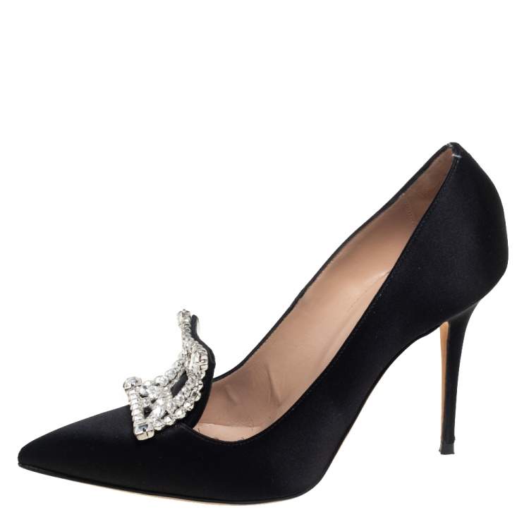 Pre Owned Manolo Blahnik Black Satin Borlak Pumps Size 36.5