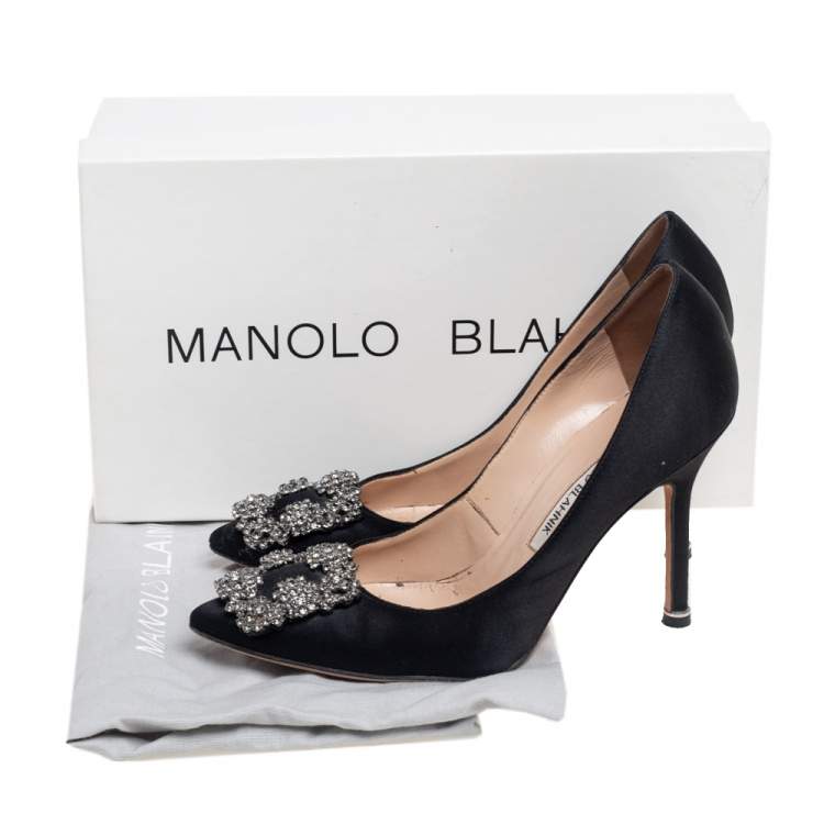 Pre Owned Manolo Blahnik  Black Satin Hangisi Pumps Size 35.5
