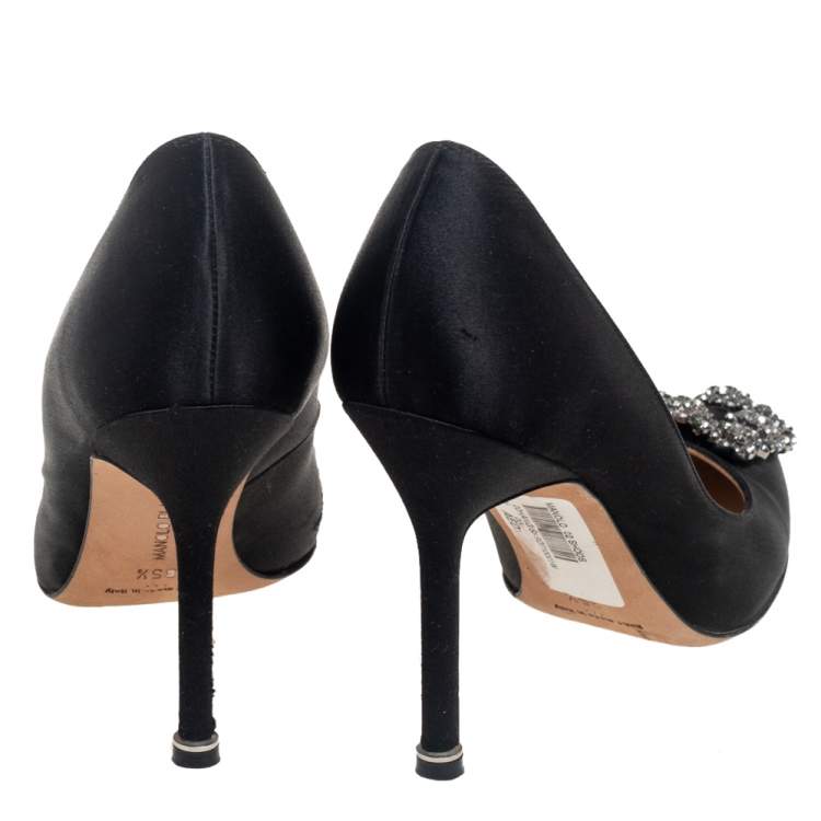 Pre Owned Manolo Blahnik  Black Satin Hangisi Pumps Size 35.5