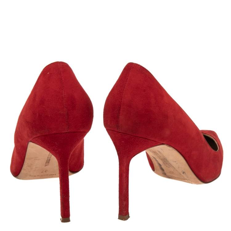 Pre Owned Manolo Blahnik Red Suede BB Pointed Toe Pumps Size 37
