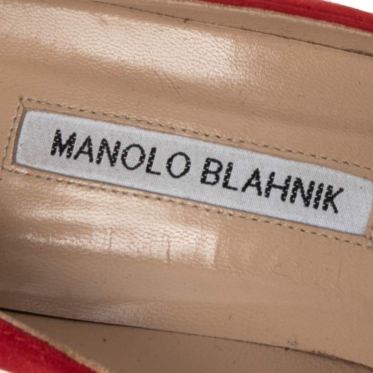Pre Owned Manolo Blahnik Red Suede BB Pointed Toe Pumps Size 37