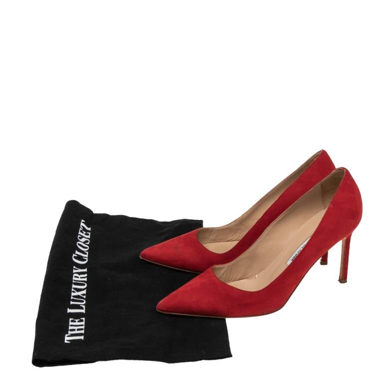 Pre Owned Manolo Blahnik Red Suede BB Pointed Toe Pumps Size 37
