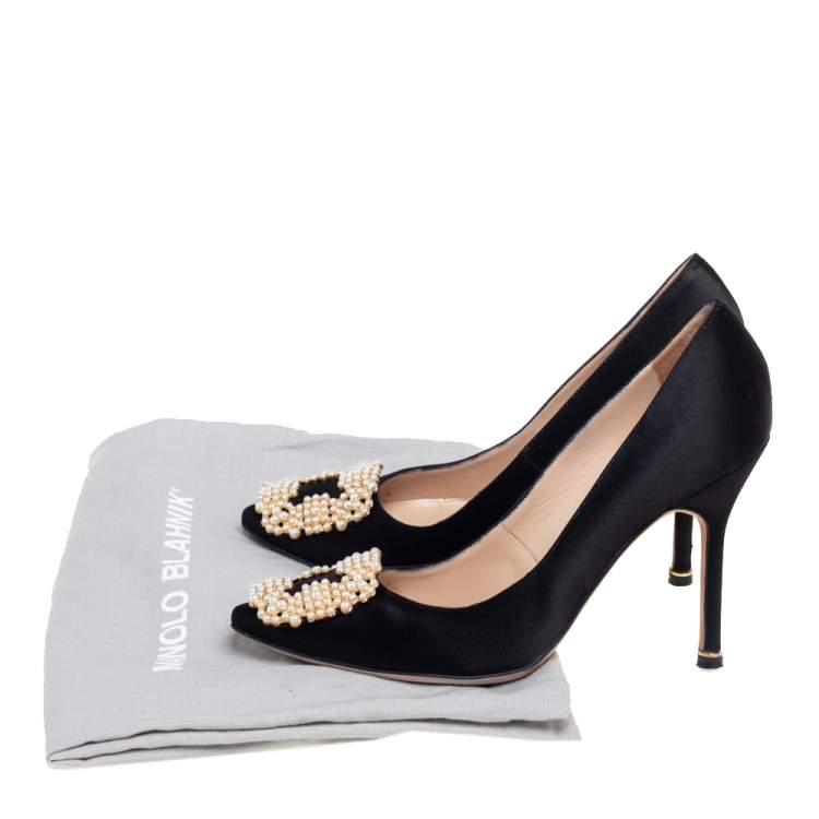 Pre Owned Manolo Blahnik Black  Satin Hangisi Pumps Size 36.5