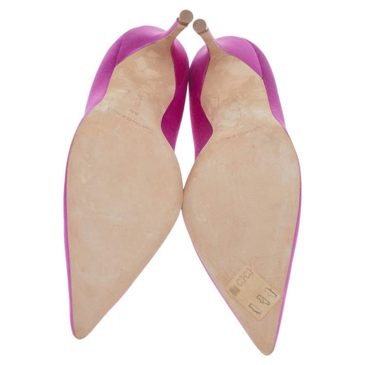 Pre Owned Manolo Blahnik Pink Satin BB Pointed Toe Pumps Size 38