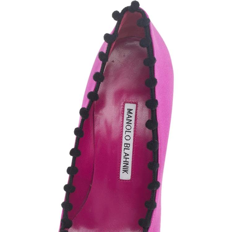 Pre Owned Manolo Blahnik Pink Satin BB Pointed Toe Pumps Size 38
