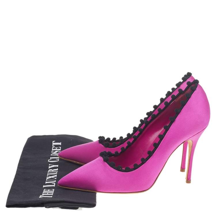 Pre Owned Manolo Blahnik Pink Satin BB Pointed Toe Pumps Size 38