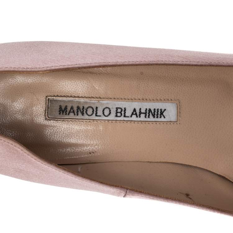 Pre Owned Manolo Blahnik Pink Satin Hangisi Crystal Embellished Pointed Toe Pumps Size 36.5
