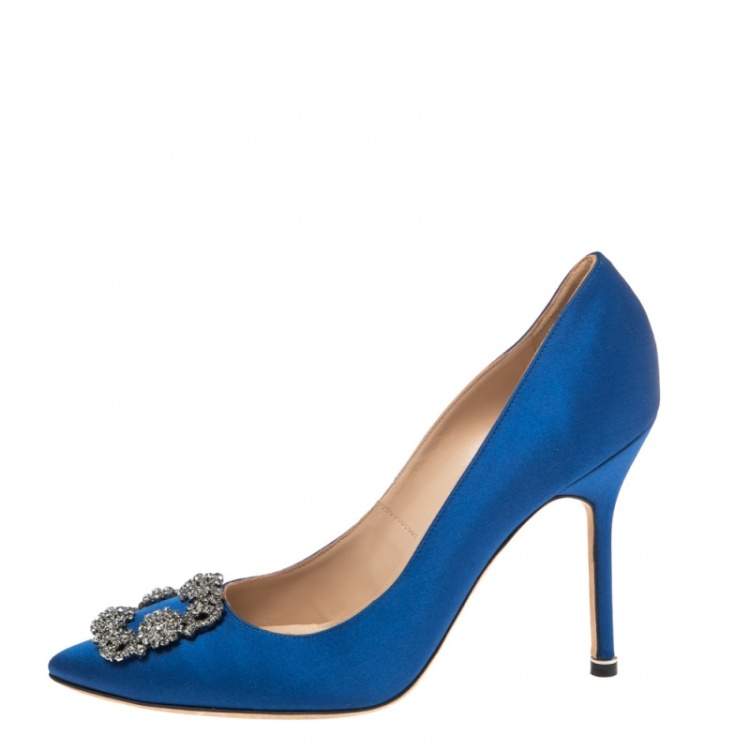 Pre Owned Manolo Blahnik  Blue Satin Hangisi Pumps Size 40