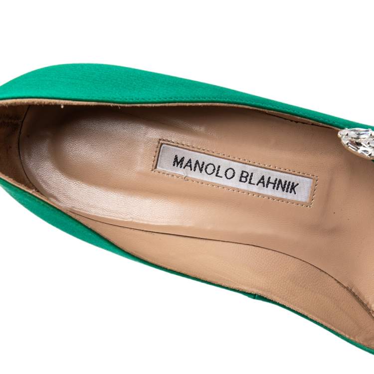 Pre Owned Manolo Blahnik Green Satin Nadira Pumps Size 39.5