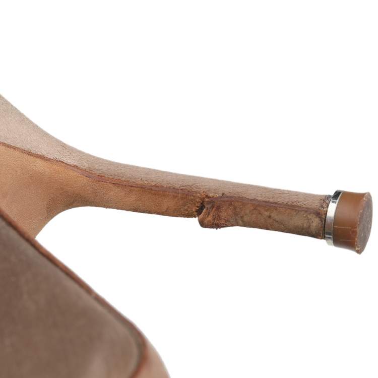 Pre Owned Manolo Blahnik Brown Satin Hangisi Embellished Pointed Toe Pumps Size 36