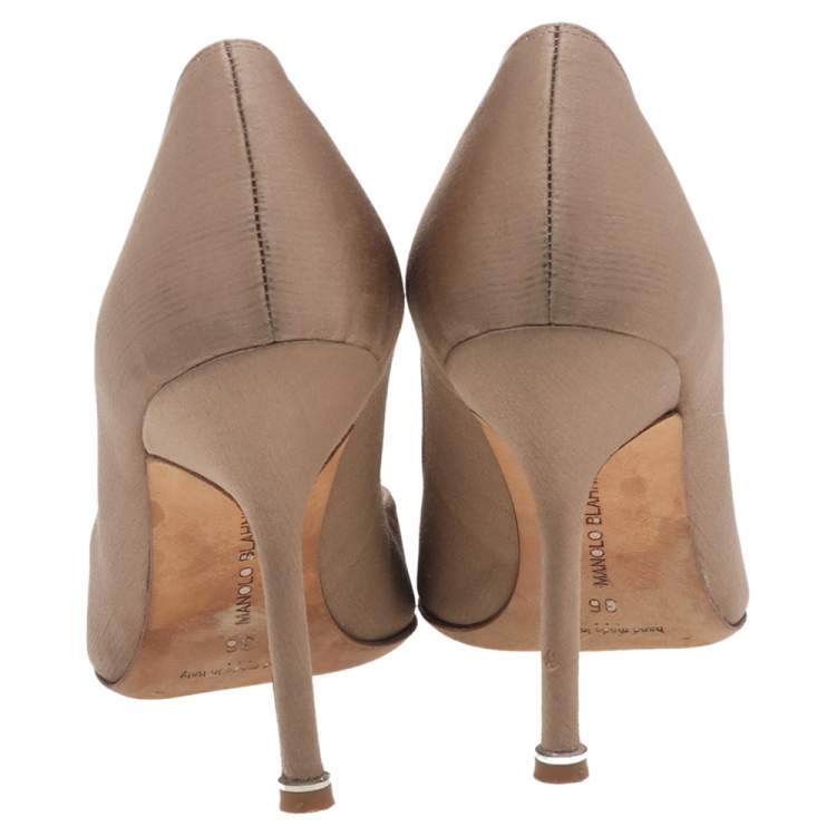 Pre Owned Manolo Blahnik Brown Satin Hangisi Embellished Pointed Toe Pumps Size 36
