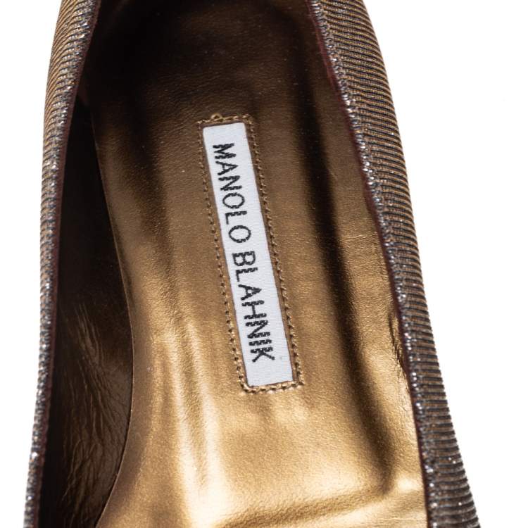 Pre Owned Manolo Blahnik Silver Glitter Fabric Hangisi Flats size 35