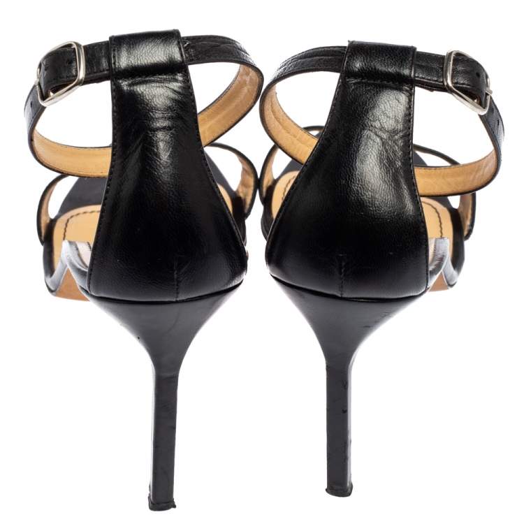 Pre Owned Manolo Blahnik Black Leather Chaos Ankle Strap Sandals Size 39