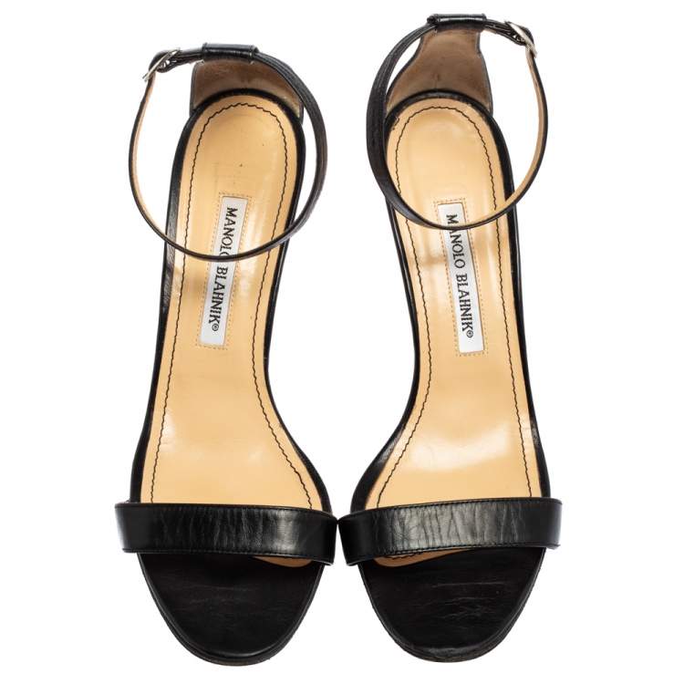 Pre Owned Manolo Blahnik Black Leather Chaos Ankle Strap Sandals Size 39