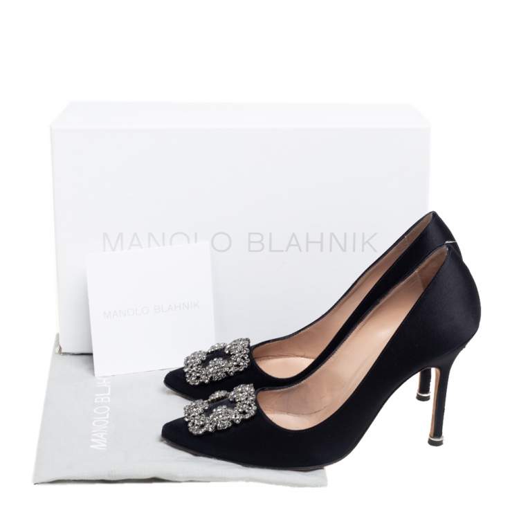 Pre Owned Manolo Blahnik Black Satin Hangisi Embellished Pumps Size 37.5