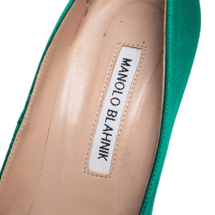 Pre Owned Manolo Blahnik Green Satin Borlak Pumps Size 37