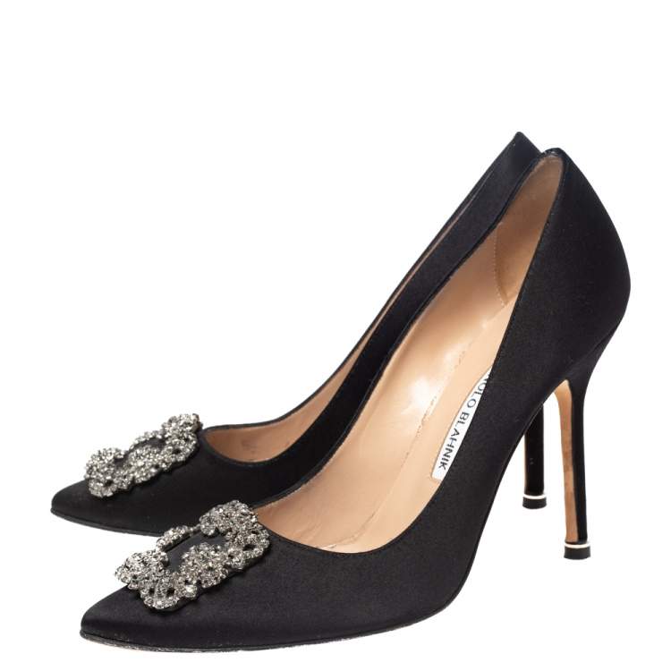 Pre Owned Manolo Blahnik Black Satin Hangisi Pumps Size 39