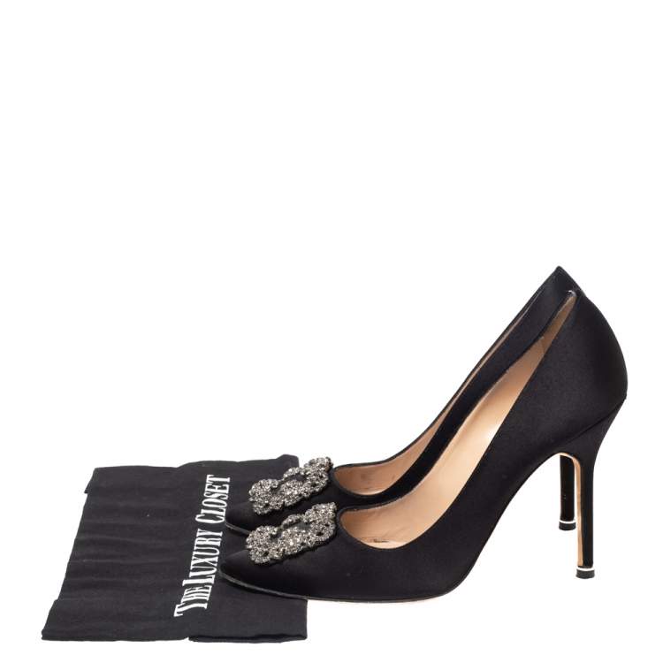 Pre Owned Manolo Blahnik Black Satin Hangisi Pumps Size 39