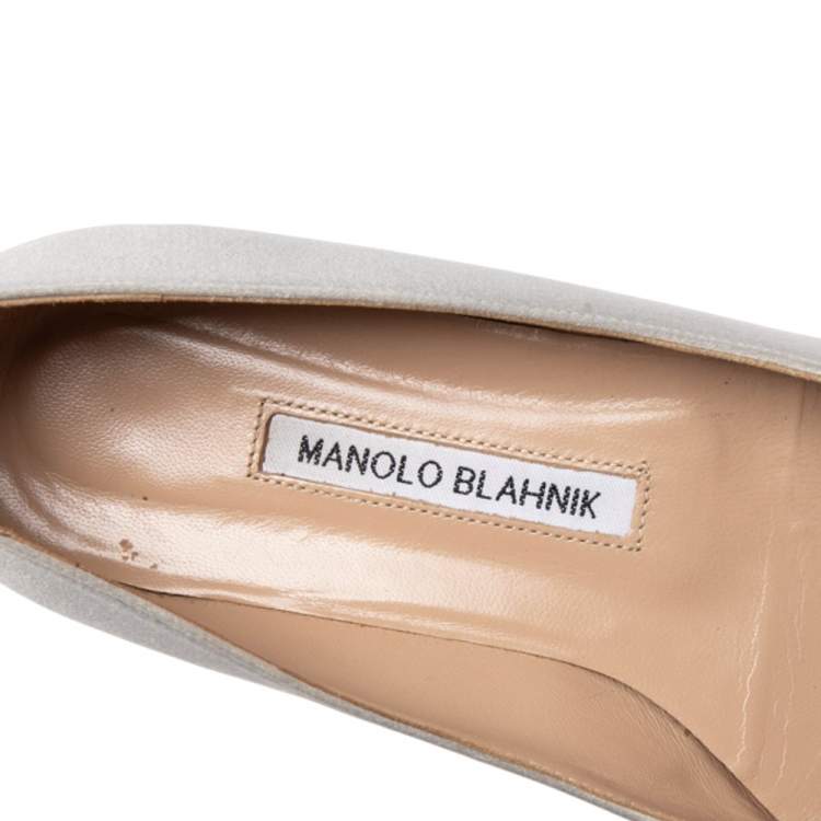 Pre Owned Manolo Blahnik Grey Satin Hangisi Ballet Flats Size 37.5