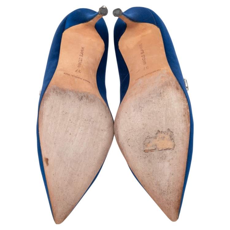 Pre Owned Manolo Blahnik  Blue Satin Nadira Pumps Size 37