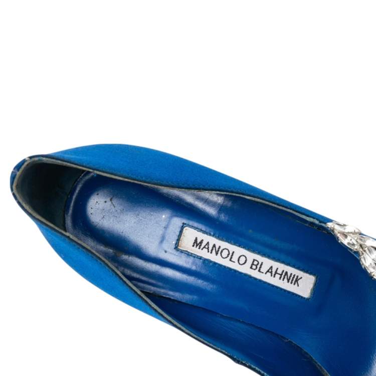 Pre Owned Manolo Blahnik  Blue Satin Nadira Pumps Size 37