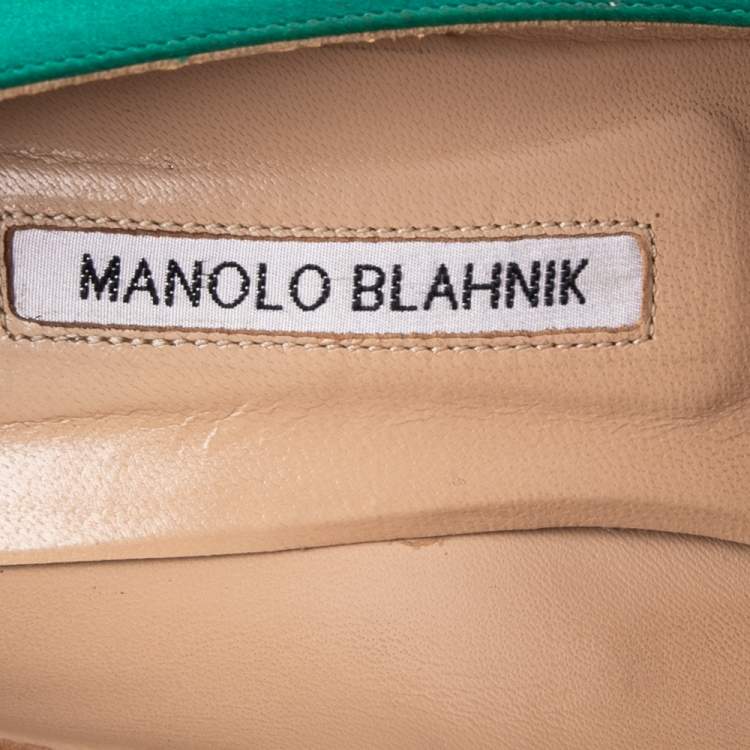Pre Owned Manolo Blahnik Green Satin Hangisi Pumps Size 40