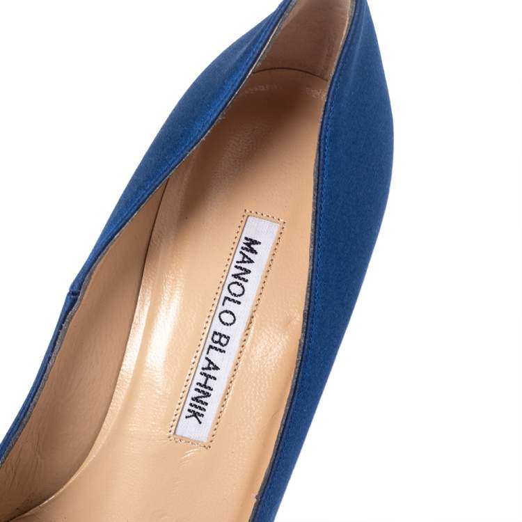 Pre Owned Manolo Blahnik Blue Satin Eufrasia Pointed Toe Pumps Size 36.5