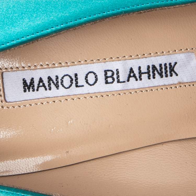 Pre Owned Manolo Blahnik Blue Satin Eufrasia Pointed Toe Pumps Size 36.5