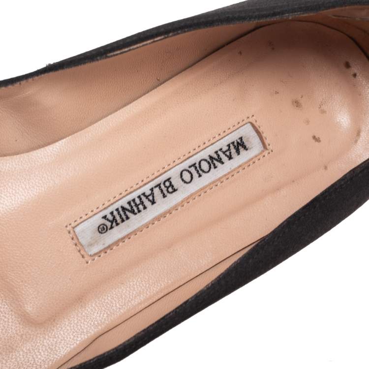 Pre Owned Manolo Blahnik Black Satin Hangisi Flats Size 36.5