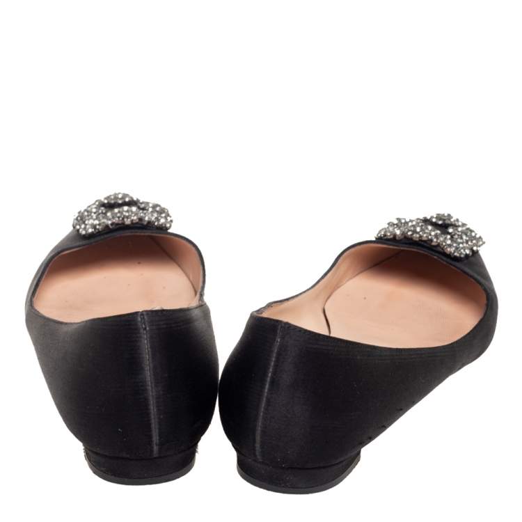 Pre Owned Manolo Blahnik Black Satin Hangisi Flats Size 36.5