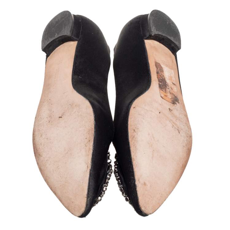 Pre Owned Manolo Blahnik Black Satin Hangisi Flats Size 36.5