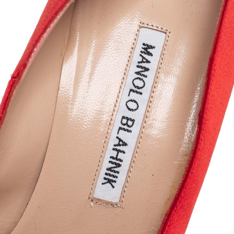 Pre Owned Manolo Blahnik Red Satin Eufrasia Pointed Toe Pumps Size 36.5