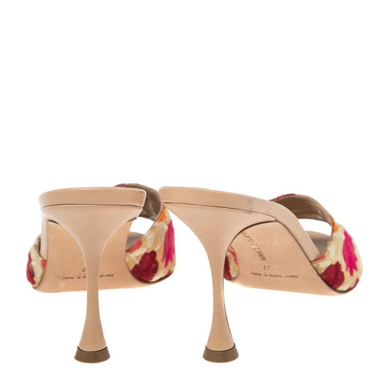 Pre Owned Manolo Blahnik Multicolor Lurex Fabric Sandals Size 37.5