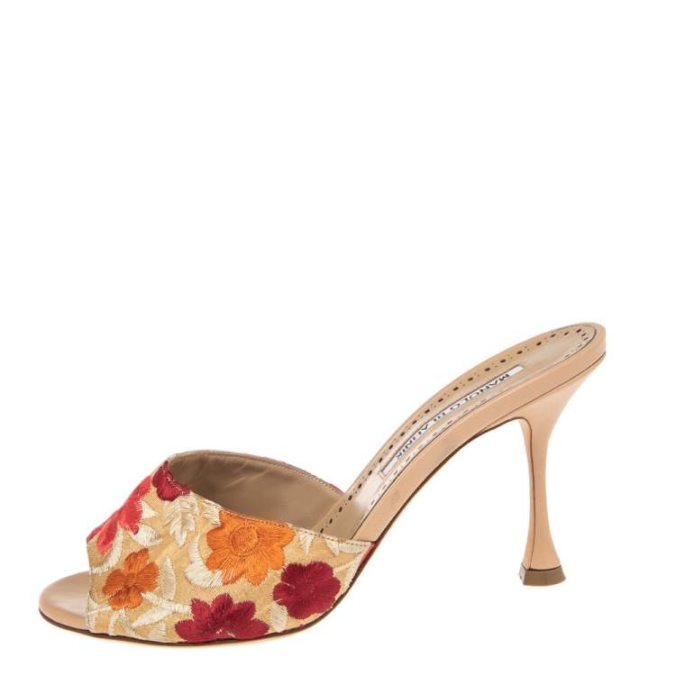 Pre Owned Manolo Blahnik Multicolor Lurex Fabric Sandals Size 37.5