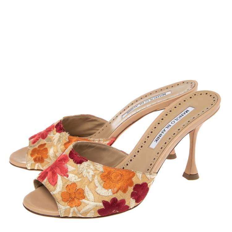 Pre Owned Manolo Blahnik Multicolor Lurex Fabric Sandals Size 37.5