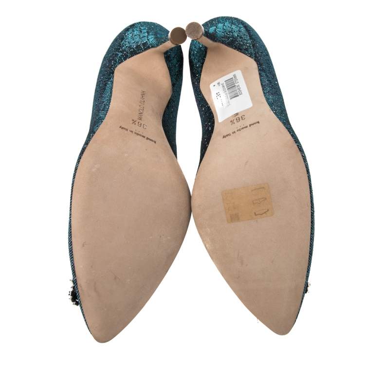 Pre Owned Manolo Blahnik Multicolor Lurex Fabric Hangisi Pumps Size 36.5
