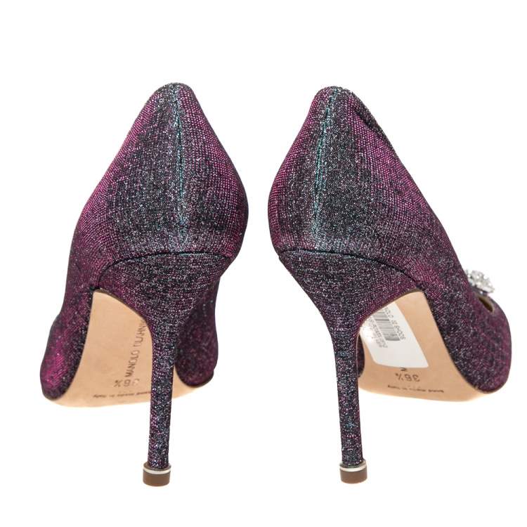 Pre Owned Manolo Blahnik Multicolor Lurex Fabric Hangisi Pumps Size 36.5