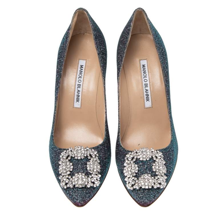 Pre Owned Manolo Blahnik Multicolor Lurex Fabric Hangisi Pumps Size 36.5