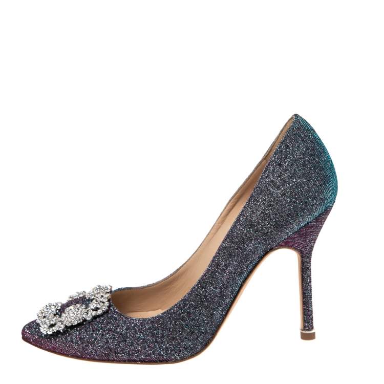 Pre Owned Manolo Blahnik Multicolor Lurex Fabric Hangisi Pumps Size 36.5